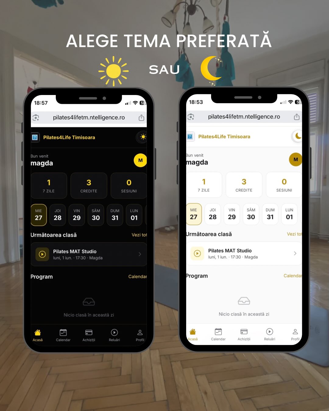 Alege tema preferată — modul dark sau light